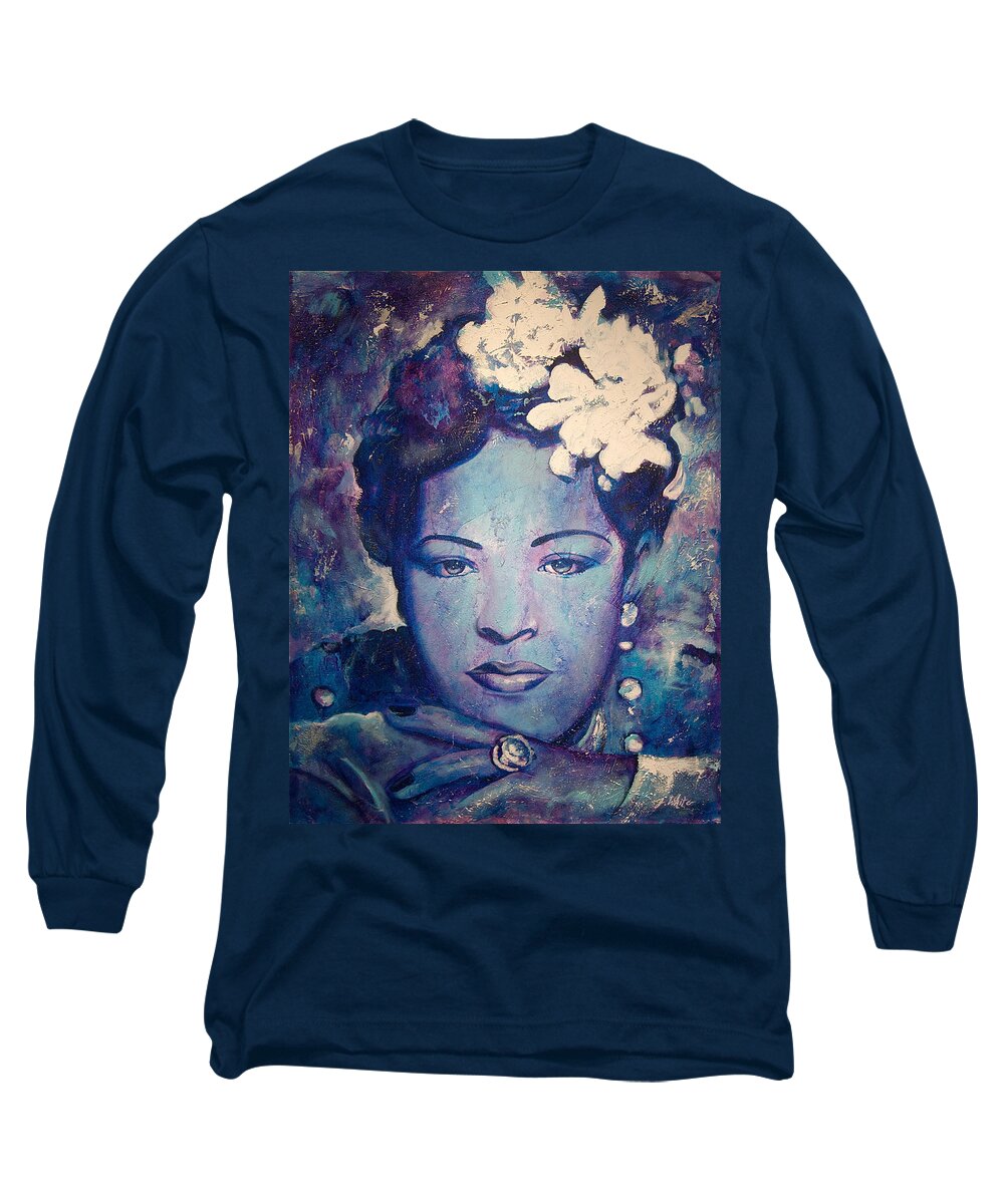 Billie Holiday Long Sleeve T-Shirt featuring the painting Billie's Eyes by Jerome White