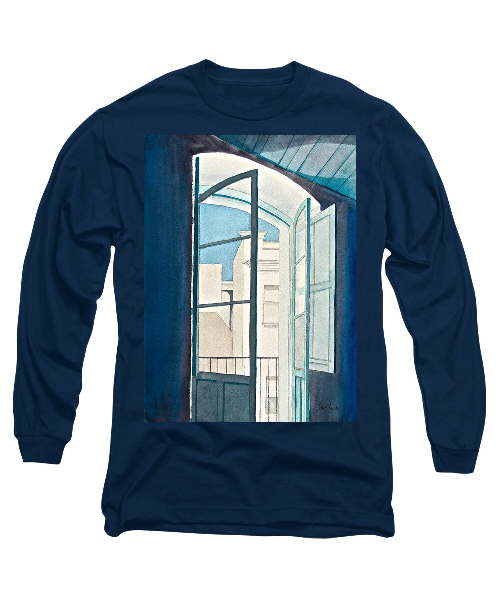 Blue Long Sleeve T-Shirt featuring the painting Blue Open by Frank SantAgata