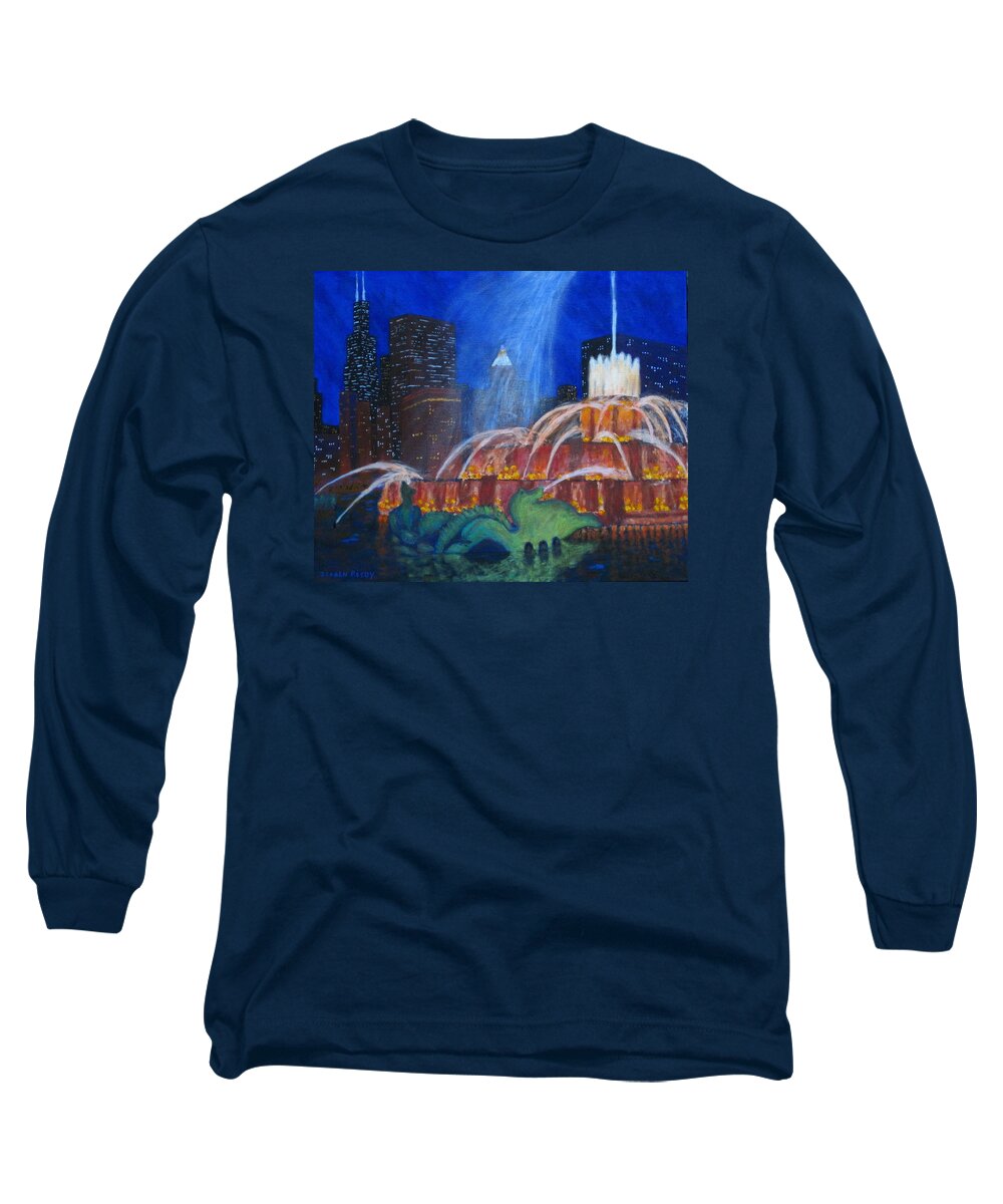 Chicago Painting Long Sleeve T-Shirt featuring the painting Chicago's Buckingham Fountain by J Loren Reedy