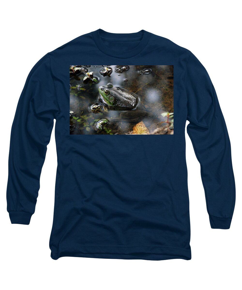 Green Frog Long Sleeve T-Shirt featuring the photograph Frog in the Millpond by Kay Lovingood