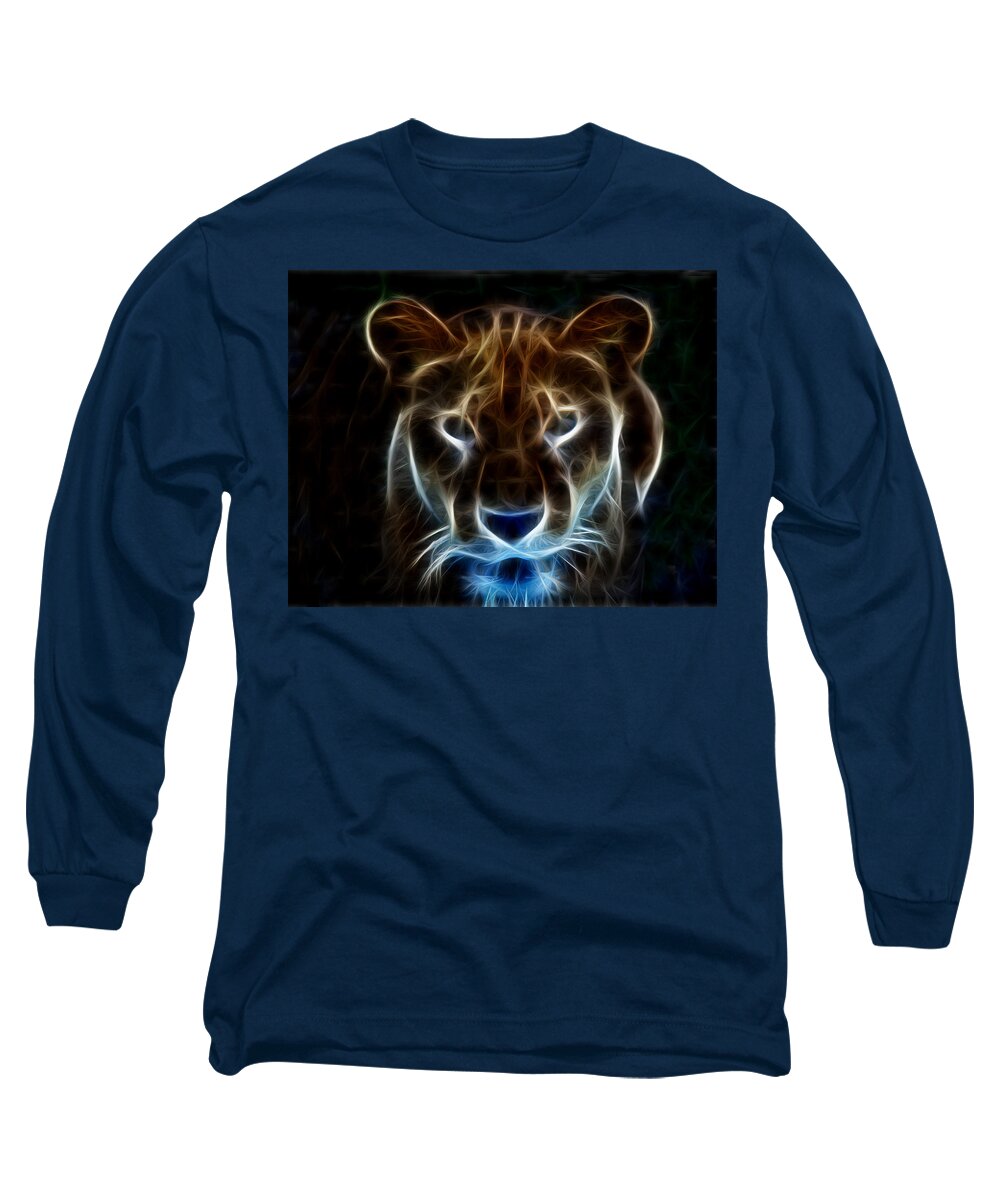 Digital Art Long Sleeve T-Shirt featuring the photograph Lioness Light Art by Maggy Marsh