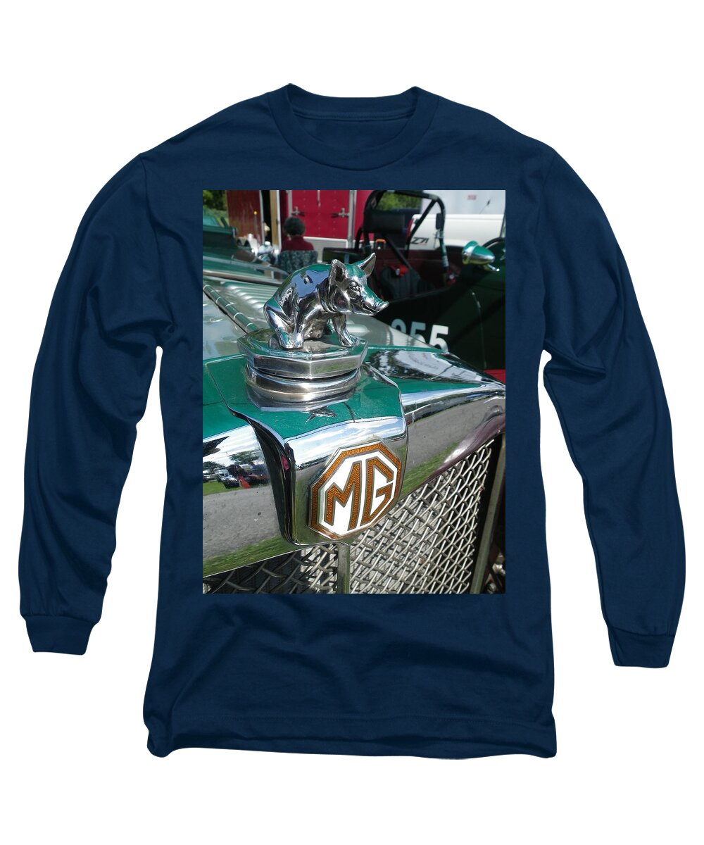 Transportation Car Vintage British Automobile Vehicle Mg Hood Ornament Long Sleeve T-Shirt featuring the painting M G Hood 2 by Anna Ruzsan