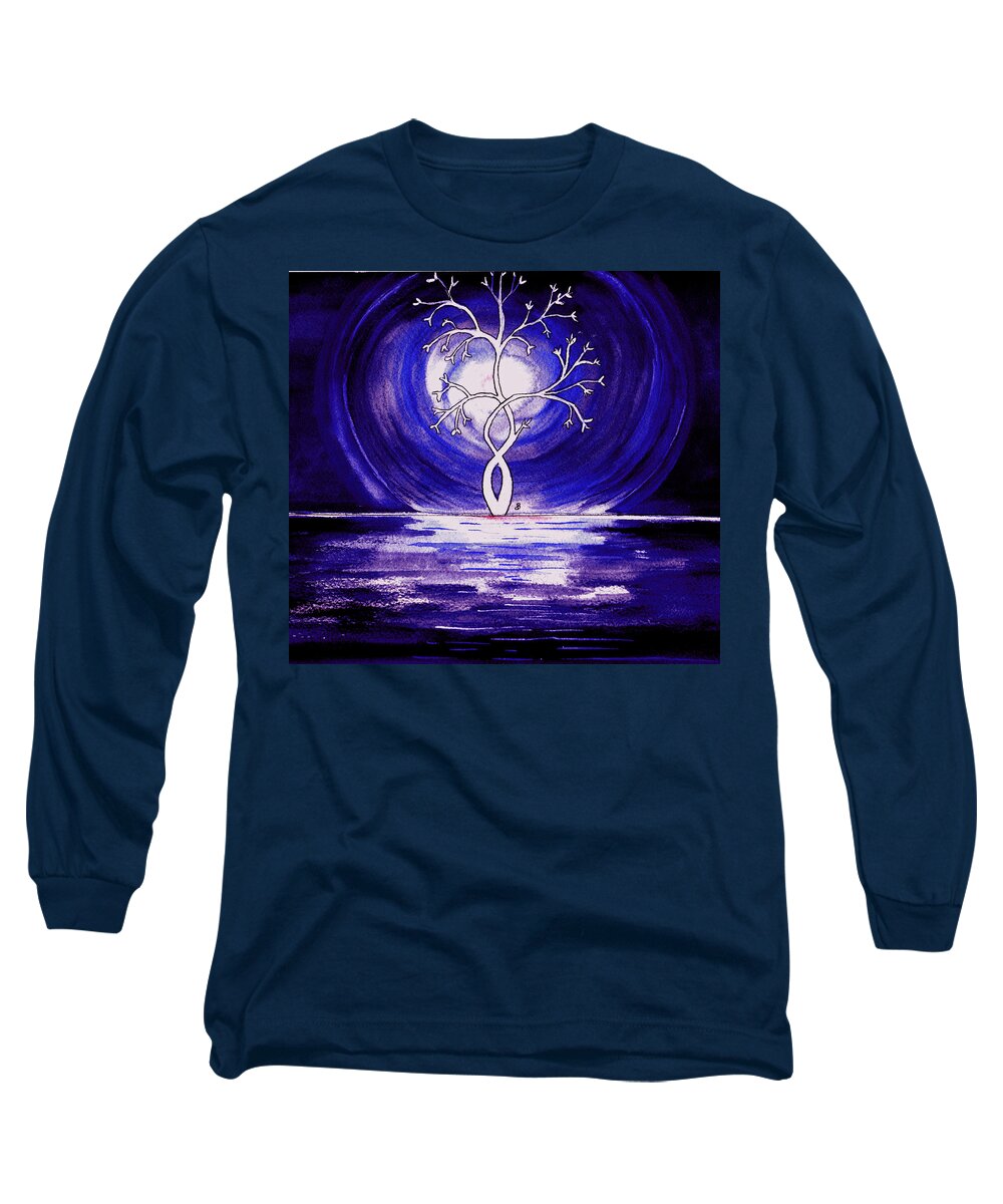 Watercolor Long Sleeve T-Shirt featuring the painting Midnight by Brenda Owen