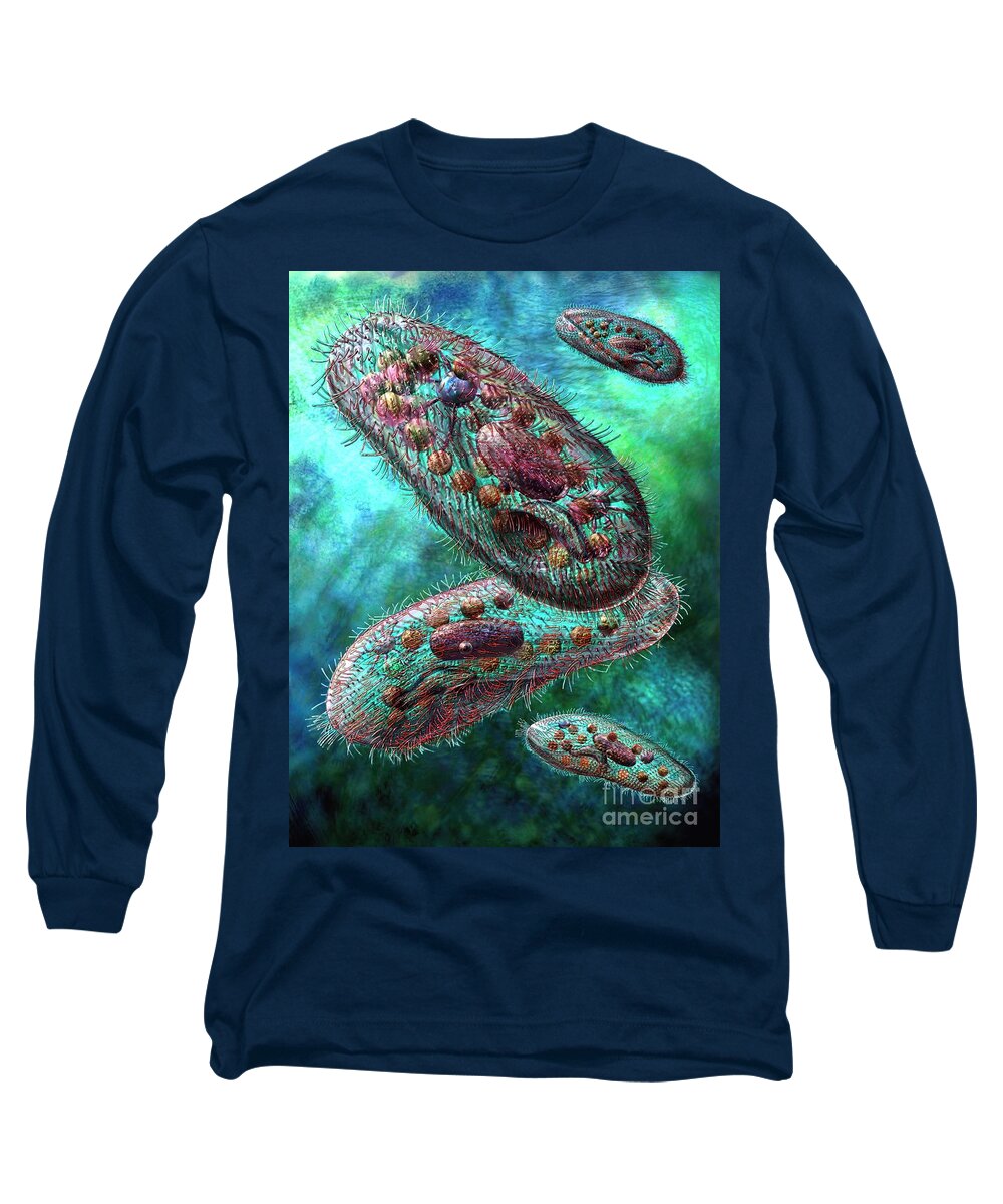 Biological Long Sleeve T-Shirt featuring the digital art Paramecium by Russell Kightley
