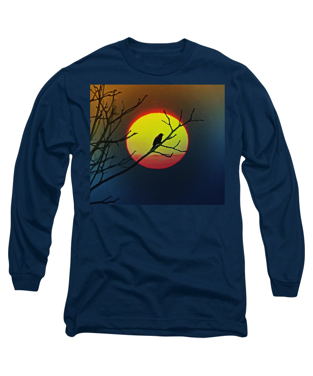 Red Winged Blackbird In The Sun Long Sleeve T-Shirt featuring the photograph Red Winged Blackbird in the Sun by Bill Cannon