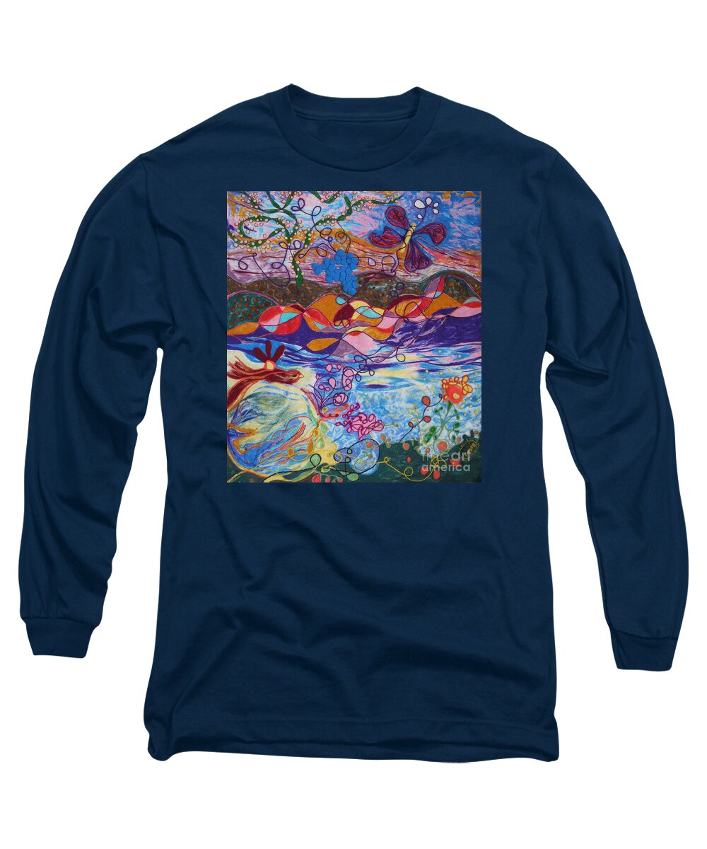 Abstract Long Sleeve T-Shirt featuring the painting River of Life by Heather Hennick
