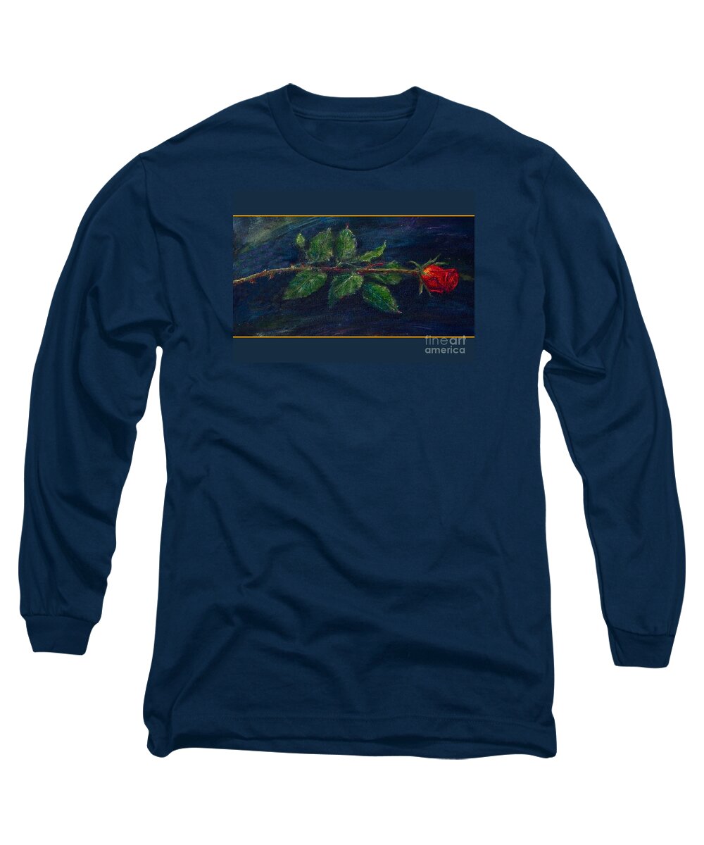 Still Life Long Sleeve T-Shirt featuring the mixed media Rose by Arturas Slapsys