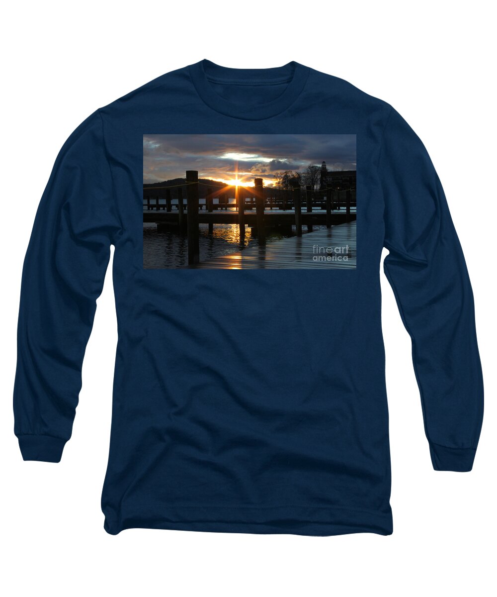 Meredith Nh Long Sleeve T-Shirt featuring the photograph Sunrise Meredith Bay docks 2 by Mike Mooney