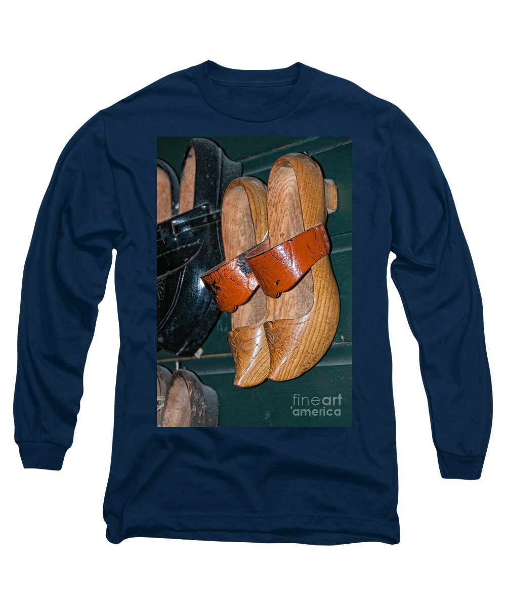Amsterdam Long Sleeve T-Shirt featuring the digital art Wooden Shoe Sandals by Carol Ailles