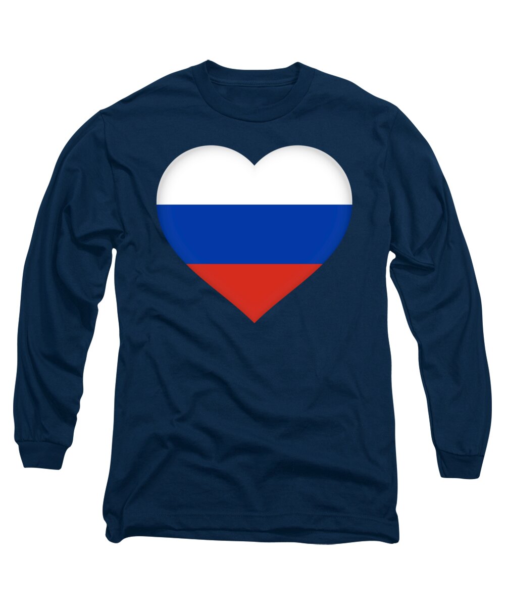 Russia Long Sleeve T-Shirt featuring the digital art Flag of Russia Heart #1 by Roy Pedersen