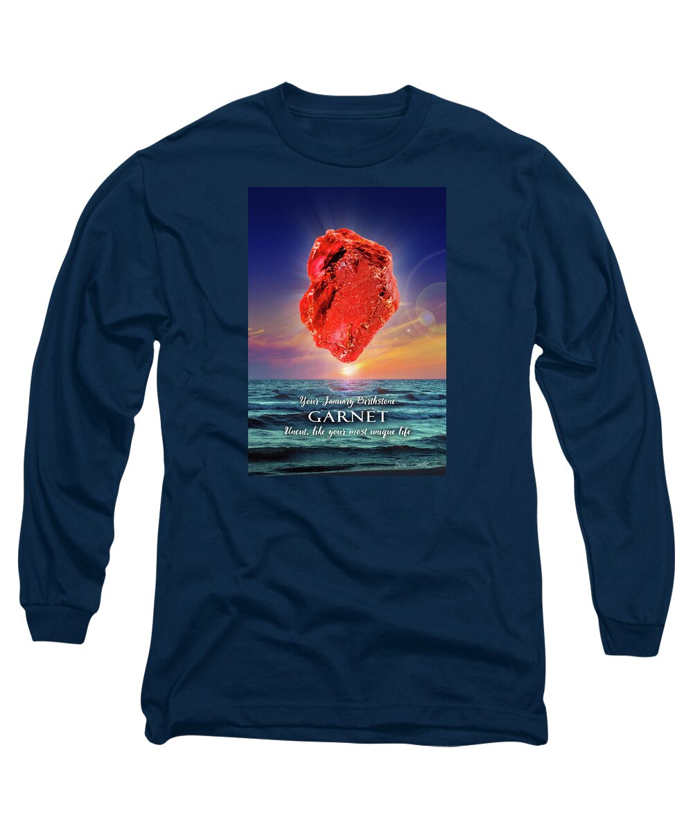 January Long Sleeve T-Shirt featuring the digital art January Birthstone Garnet by Evie Cook