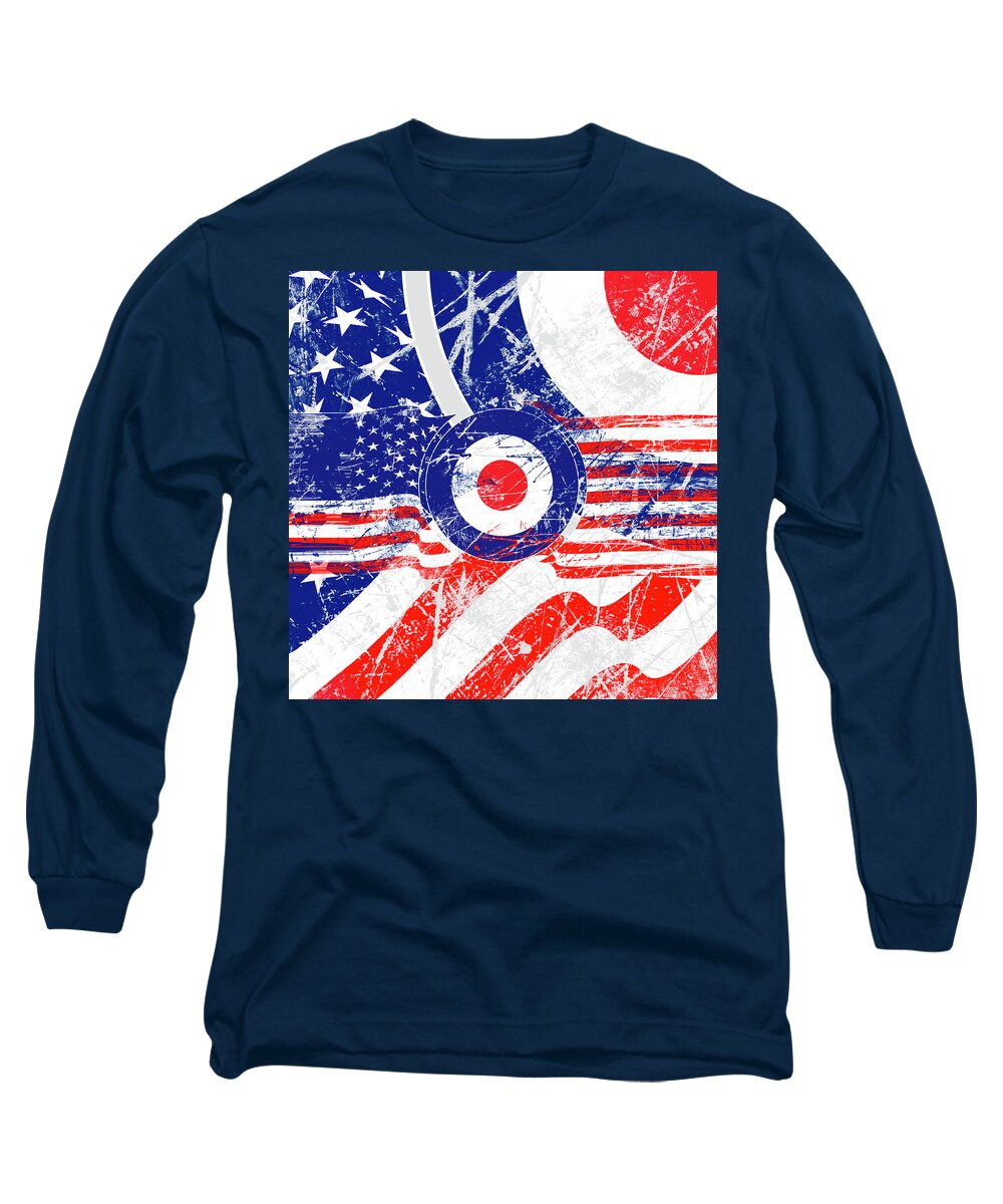  Long Sleeve T-Shirt featuring the digital art Mod Roundel American Flag in Grunge Distressed Style #2 by Garaga Designs