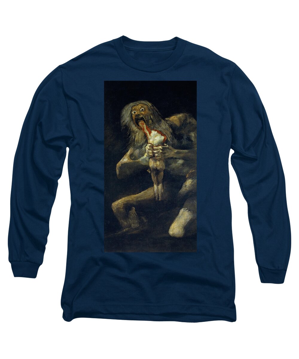 Francisco Goya Long Sleeve T-Shirt featuring the painting Saturn Devouring His Son, between 1819-1823 by Francisco Goya
