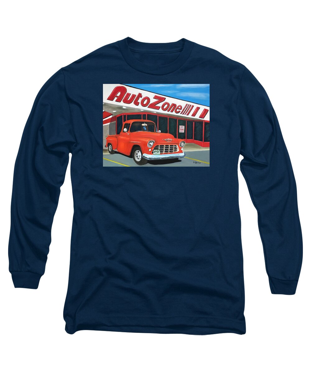 Auto Zone Long Sleeve T-Shirt featuring the painting 1955 Chevy - AutoZone by Dean Glorso