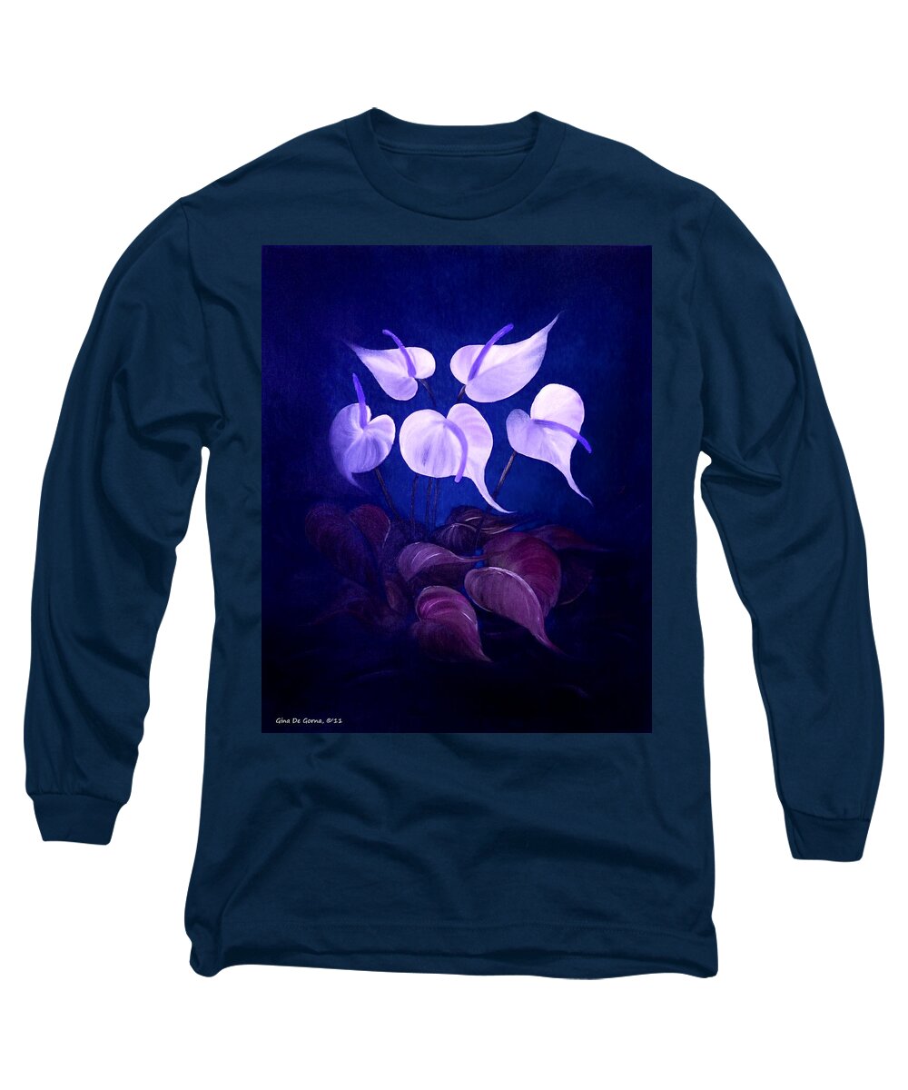 White Callas Long Sleeve T-Shirt featuring the painting White Promises #3 by Gina De Gorna