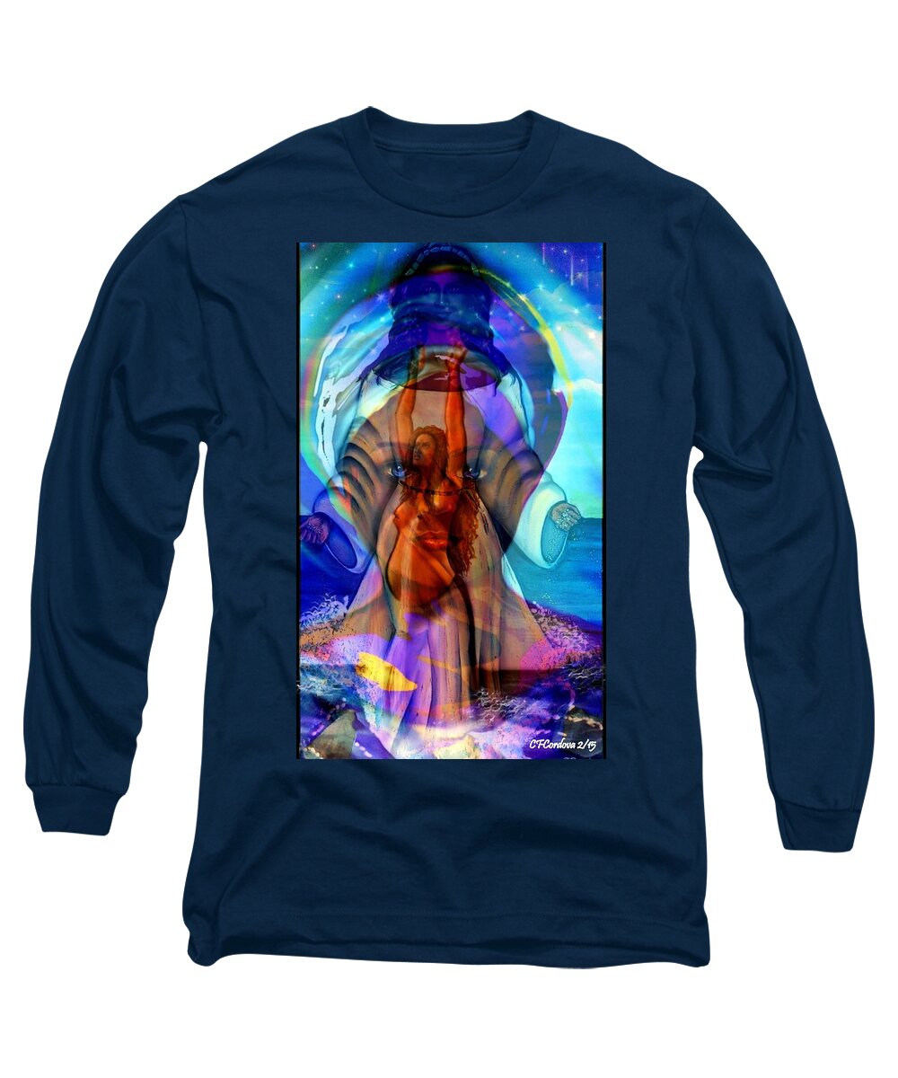 Yemaya Long Sleeve T-Shirt featuring the digital art Yemaya- The Goddess #1 by Carmen Cordova