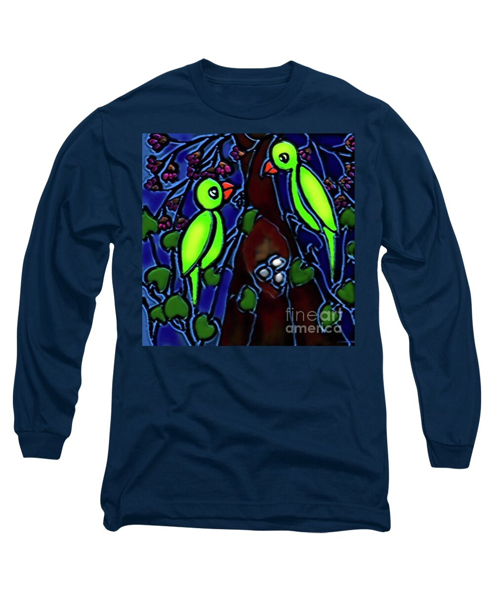Parrots Painting Long Sleeve T-Shirt featuring the digital art A Parrot Family In Wilderness by Latha Gokuldas Panicker