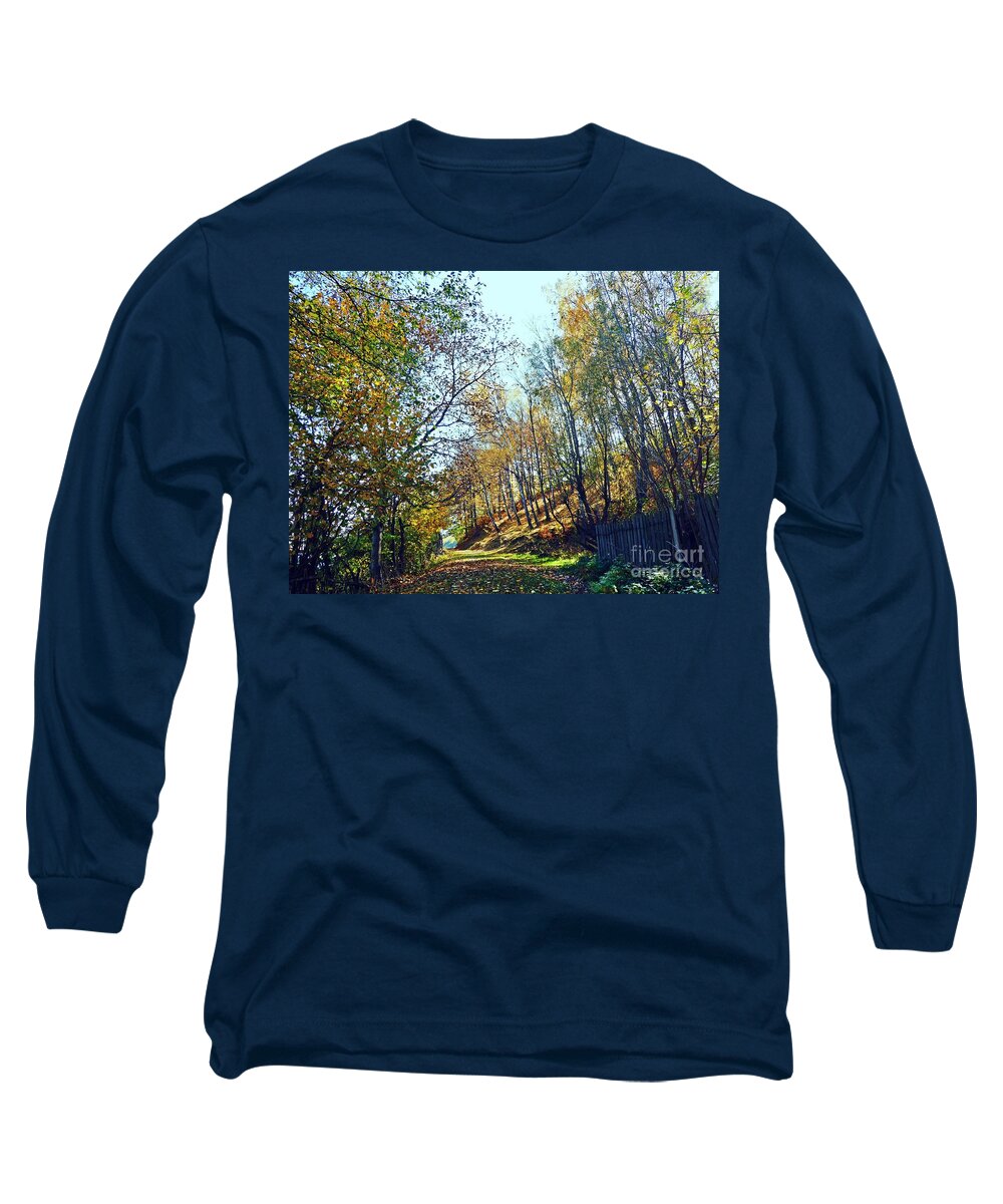 Path Long Sleeve T-Shirt featuring the photograph A path in the autumn by Amalia Suruceanu