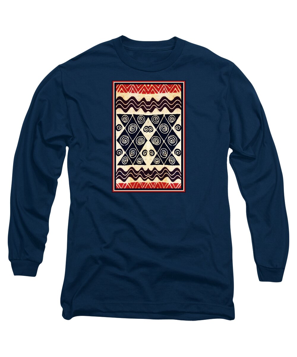 African Tribal Textile Design Long Sleeve T-Shirt featuring the digital art African Tribal Textile Design by Vagabond Folk Art - Virginia Vivier