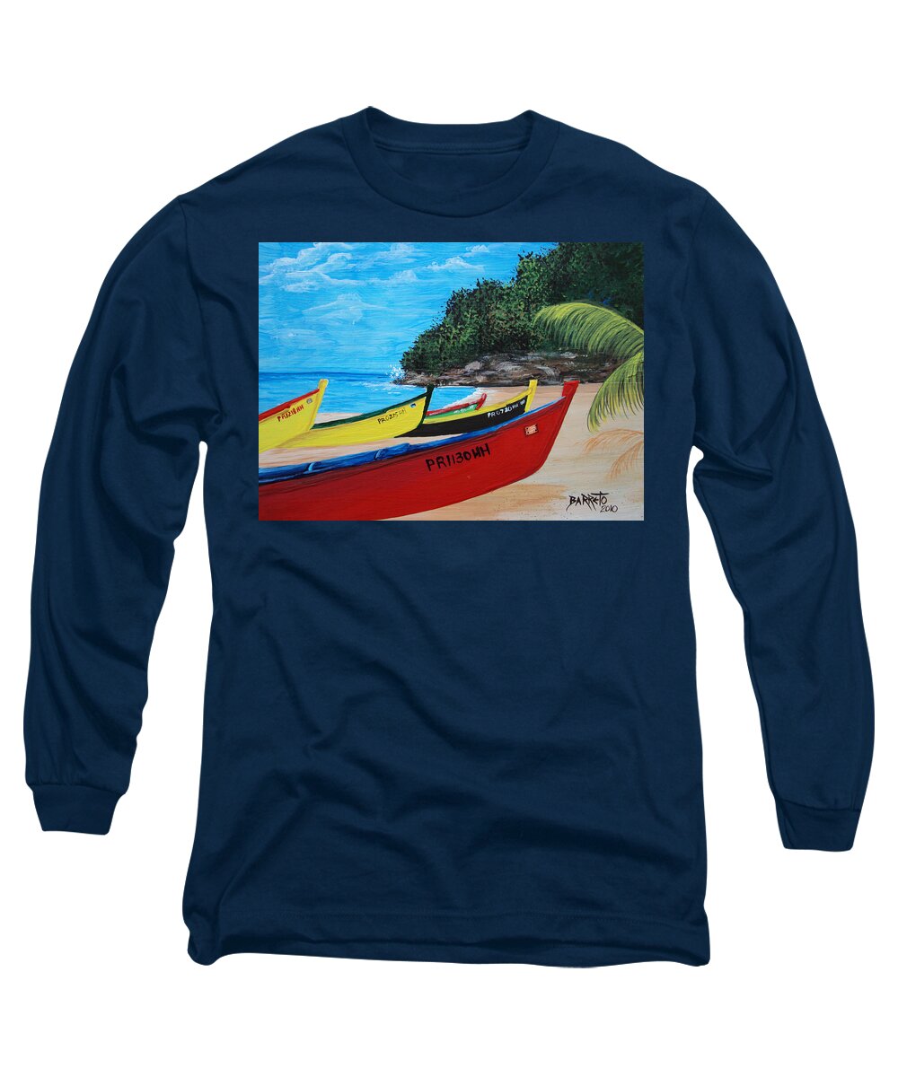Aguadilla Long Sleeve T-Shirt featuring the painting Aguadilla Crashboat Beach by Gloria E Barreto-Rodriguez