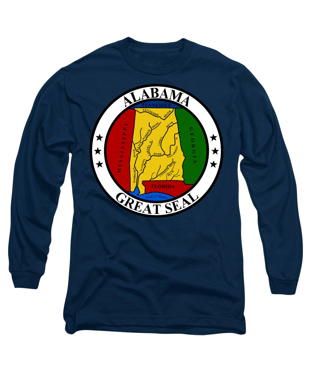 Alabama Long Sleeve T-Shirt featuring the digital art Alabama State Seal by Movie Poster Prints