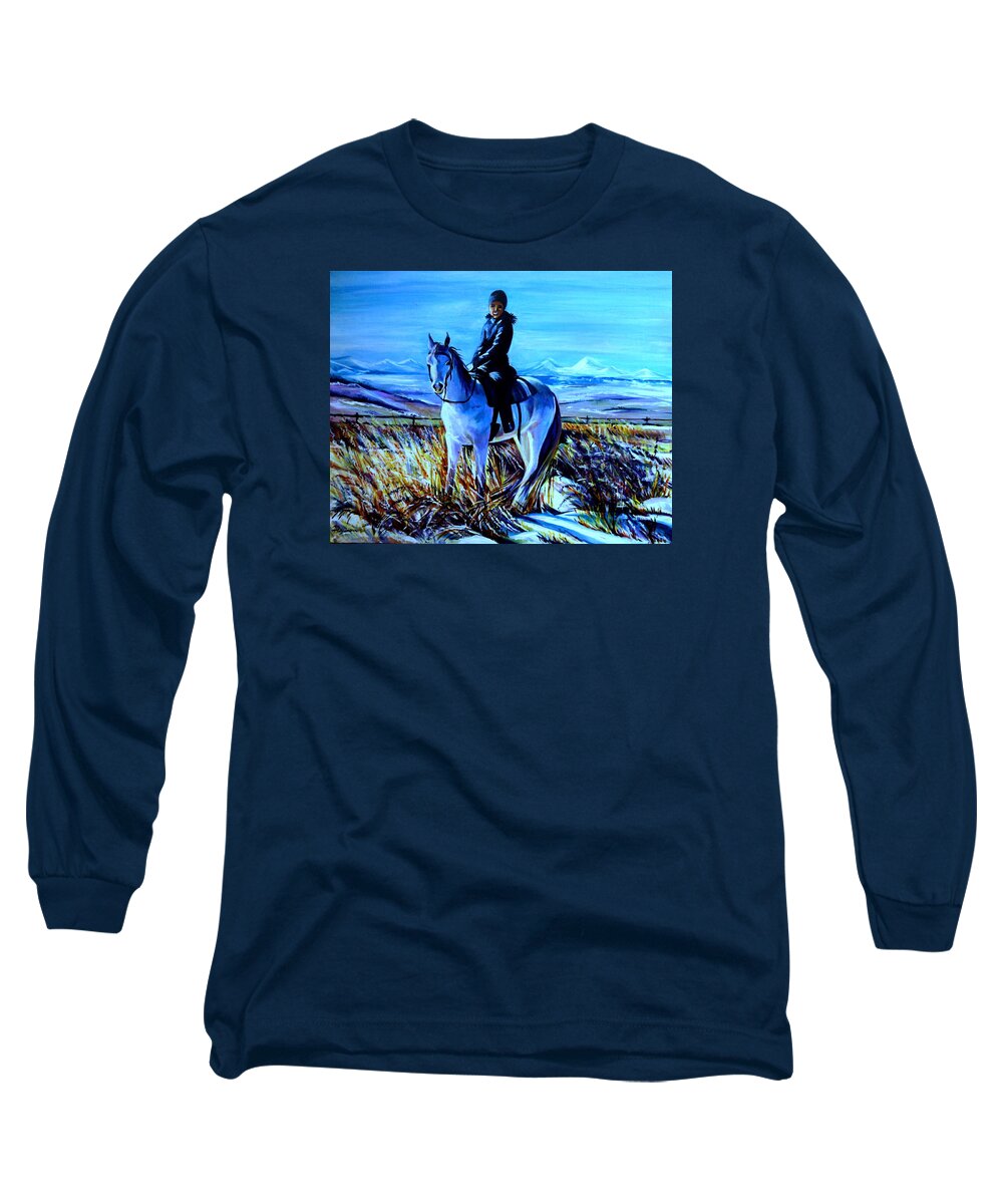 Western Art Long Sleeve T-Shirt featuring the painting Alberta Winter by Anna Duyunova