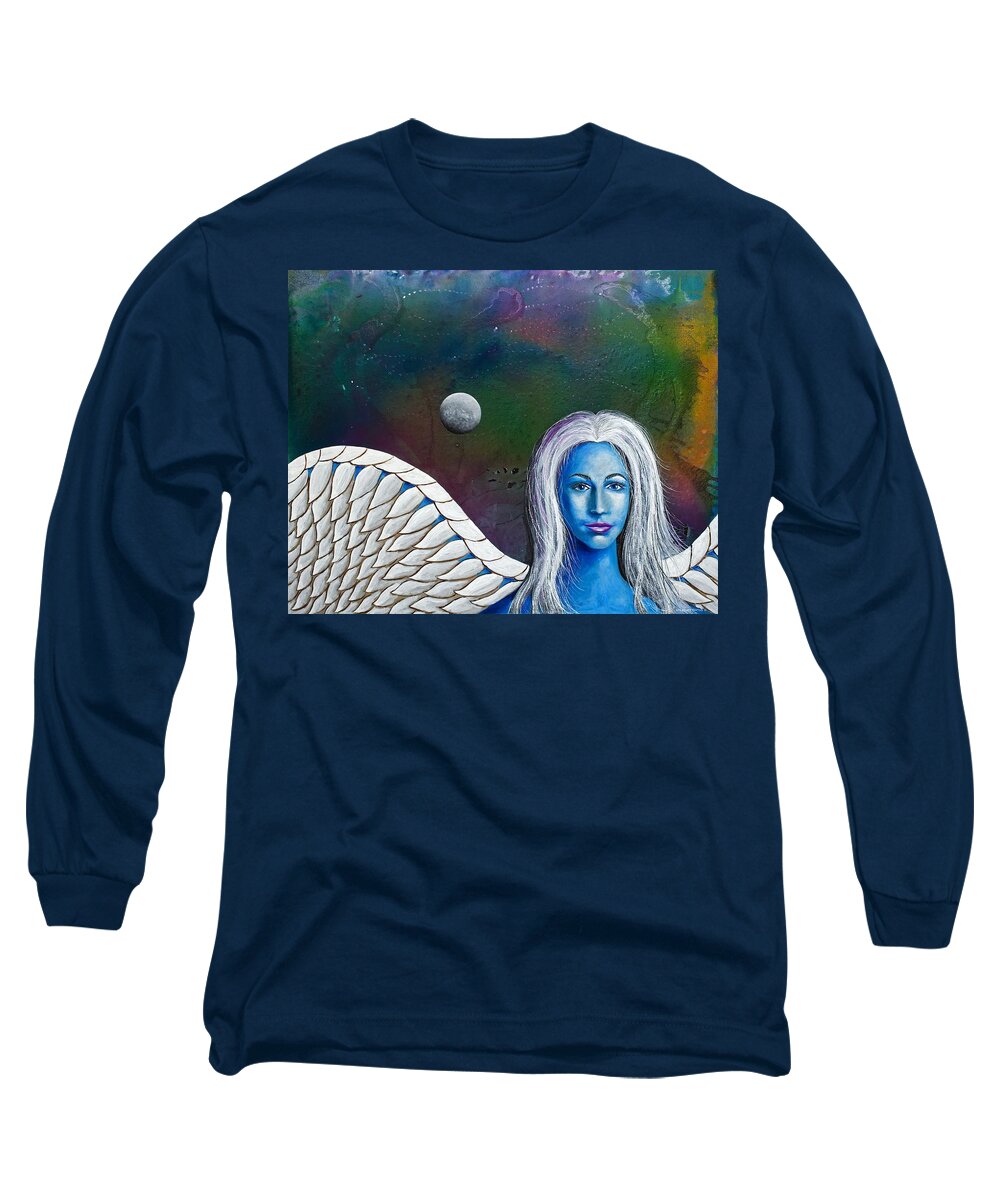 Angel Long Sleeve T-Shirt featuring the painting Angel of the Shepherd Moon by Lee Pantas