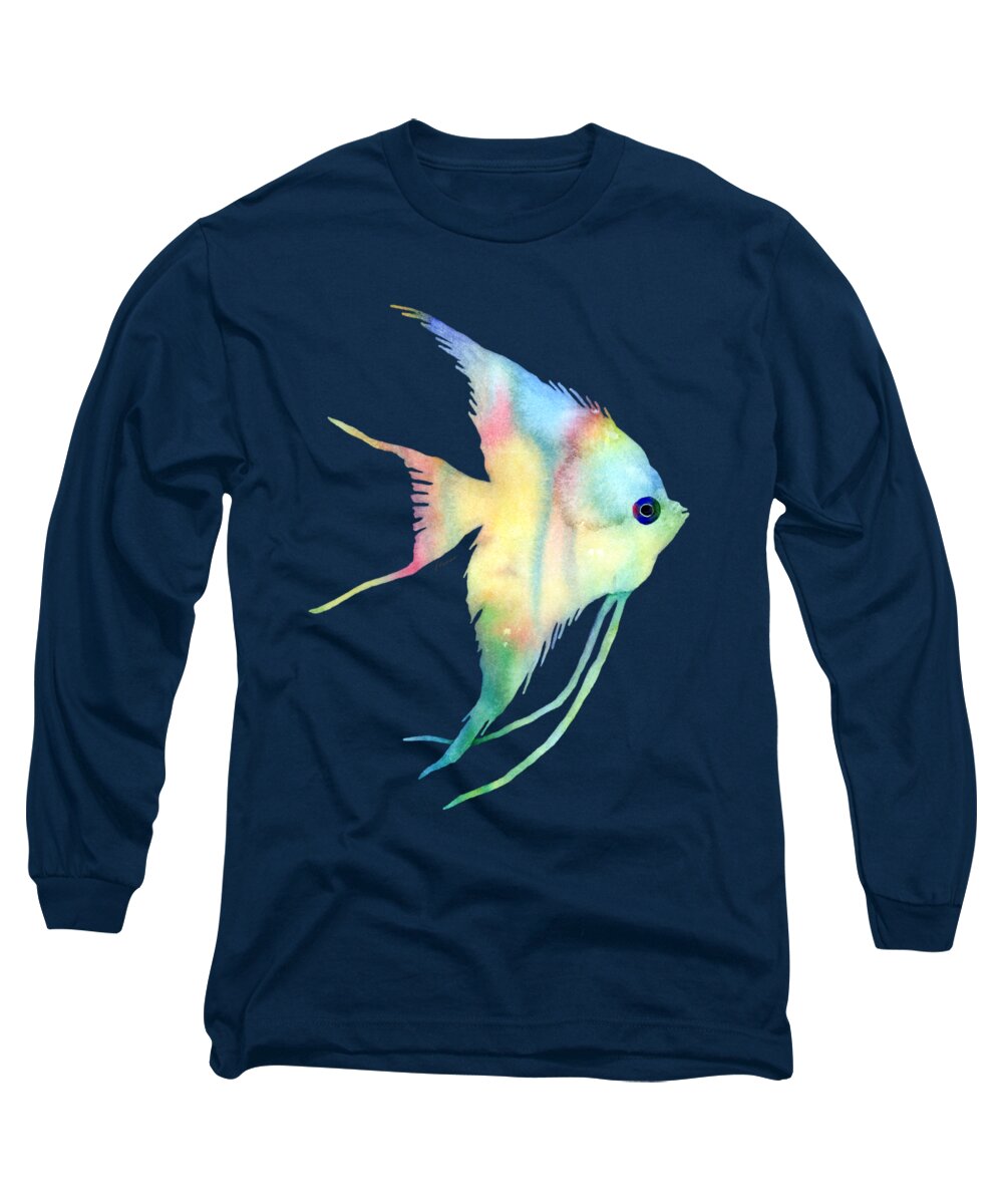 Fish Long Sleeve T-Shirt featuring the painting Angelfish I - Solid Background by Hailey E Herrera