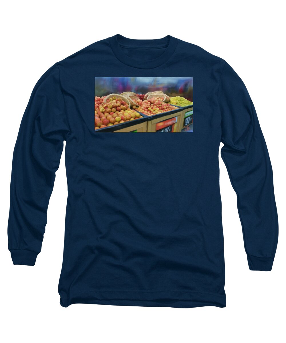 Agriculture Long Sleeve T-Shirt featuring the digital art Apples and baskets by Debra Baldwin