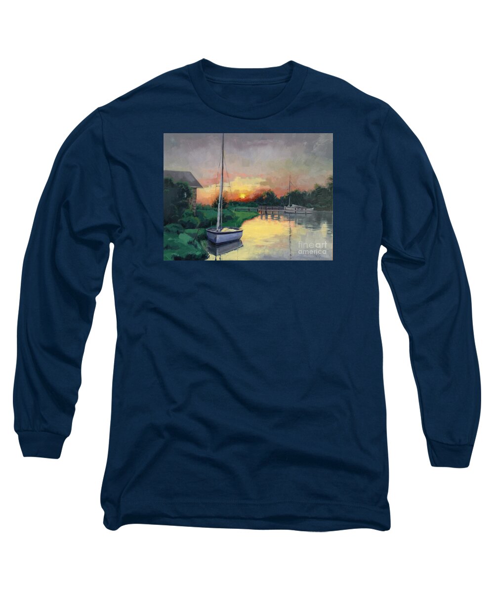 Dock Long Sleeve T-Shirt featuring the painting At Ease SOLD by Nancy Parsons