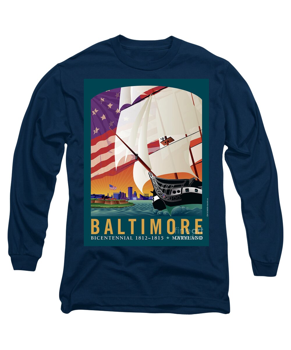 Baltimore Long Sleeve T-Shirt featuring the digital art Baltimore - By the Dawns Early Light by Joe Barsin