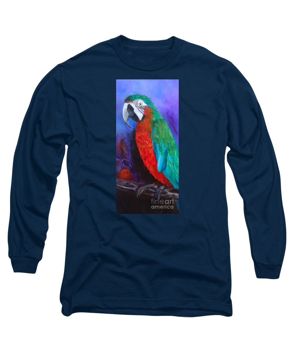 Bird Long Sleeve T-Shirt featuring the painting Becky the Macaw by Jenny Lee