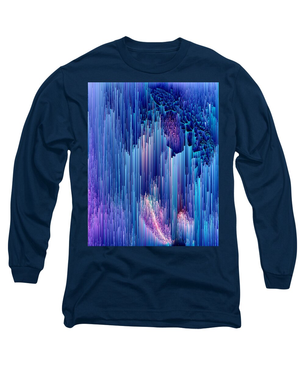 Glitch Long Sleeve T-Shirt featuring the digital art Beglitched Waterfall - Pixel Art by Jennifer Walsh