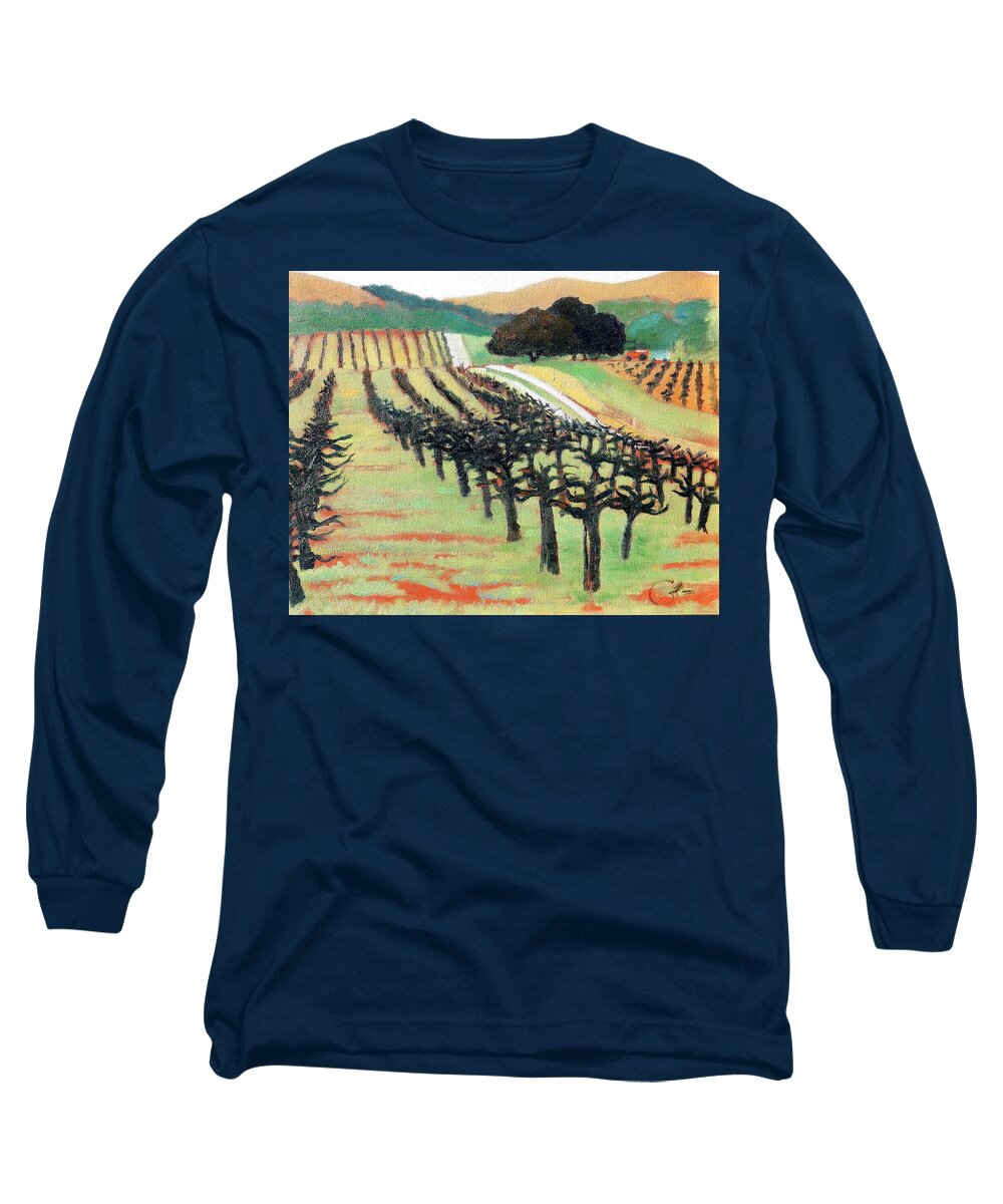 Vineyard Long Sleeve T-Shirt featuring the painting Between Crops by Gary Coleman