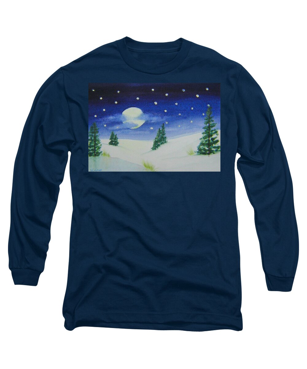Christmas Wonderland Long Sleeve T-Shirt featuring the painting Big Moon Christmas by Mishel Vanderten