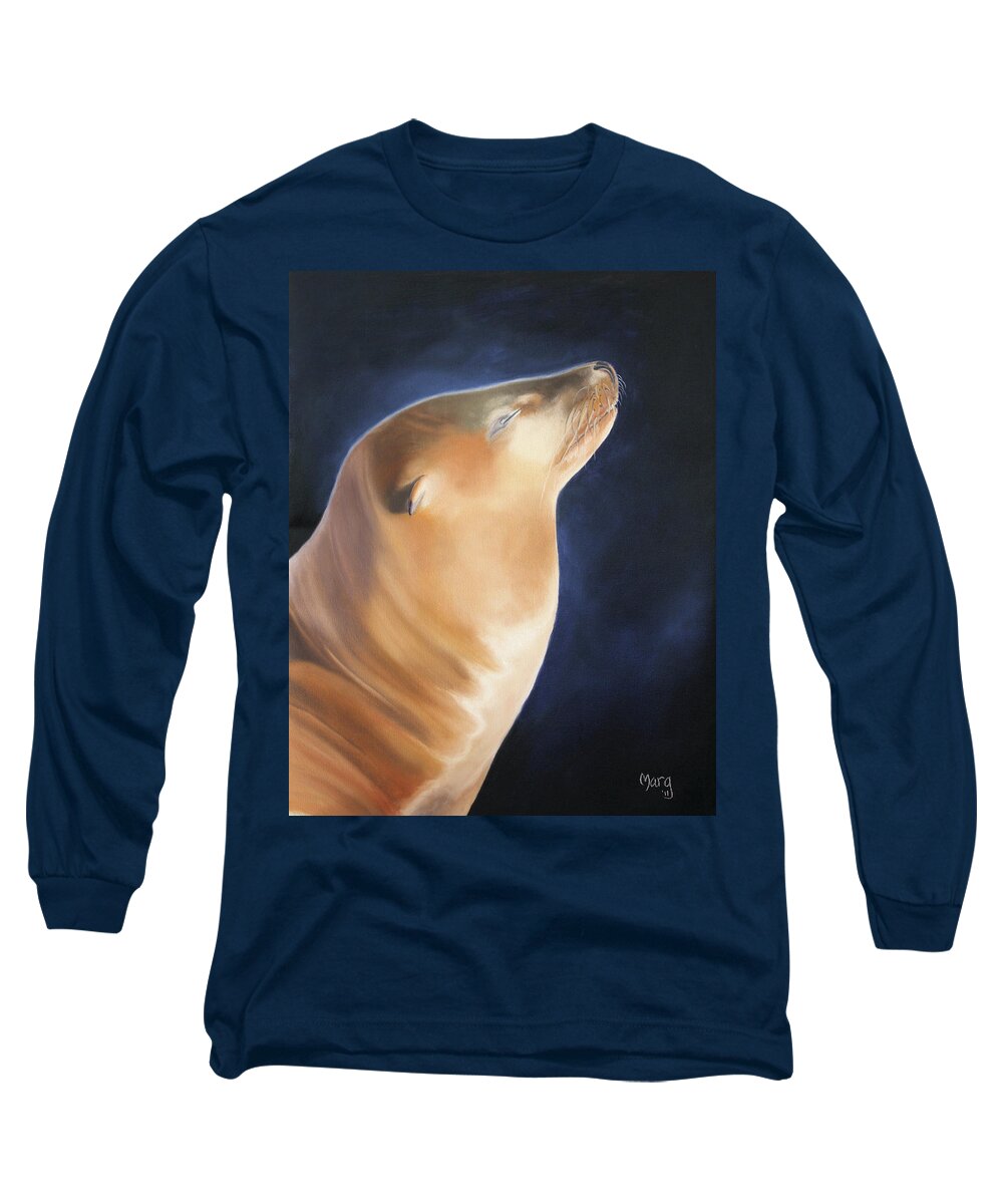 Sea Lion; Bliss; Serenity Long Sleeve T-Shirt featuring the painting Bliss by Marg Wolf