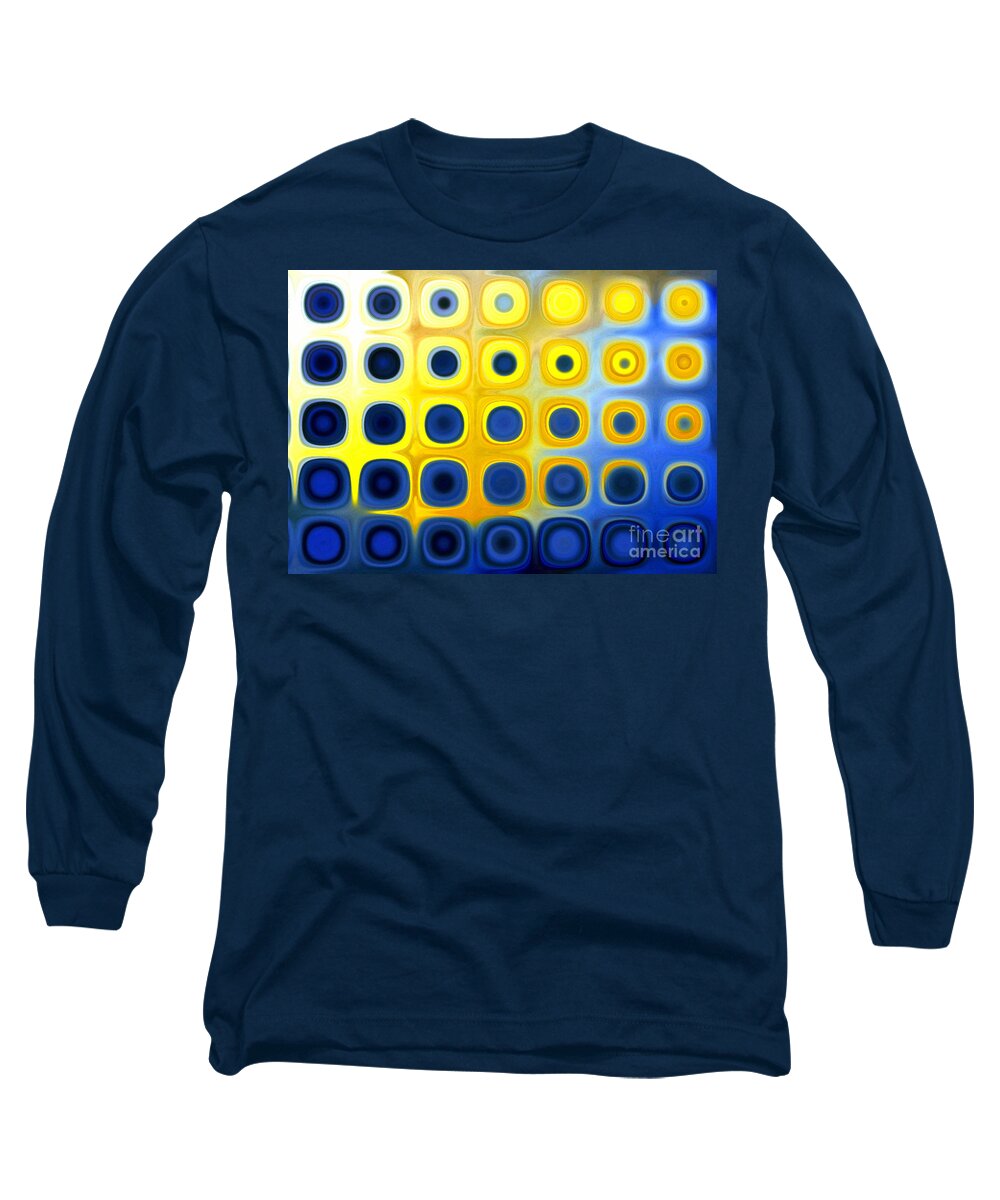 Contemporary Long Sleeve T-Shirt featuring the digital art Abstract Blue and Yellow Circles B by Patty Vicknair