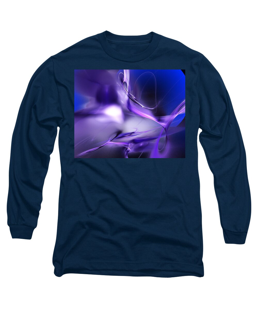 Abstract Long Sleeve T-Shirt featuring the digital art Blue Moon and Wine Spirits by David Lane