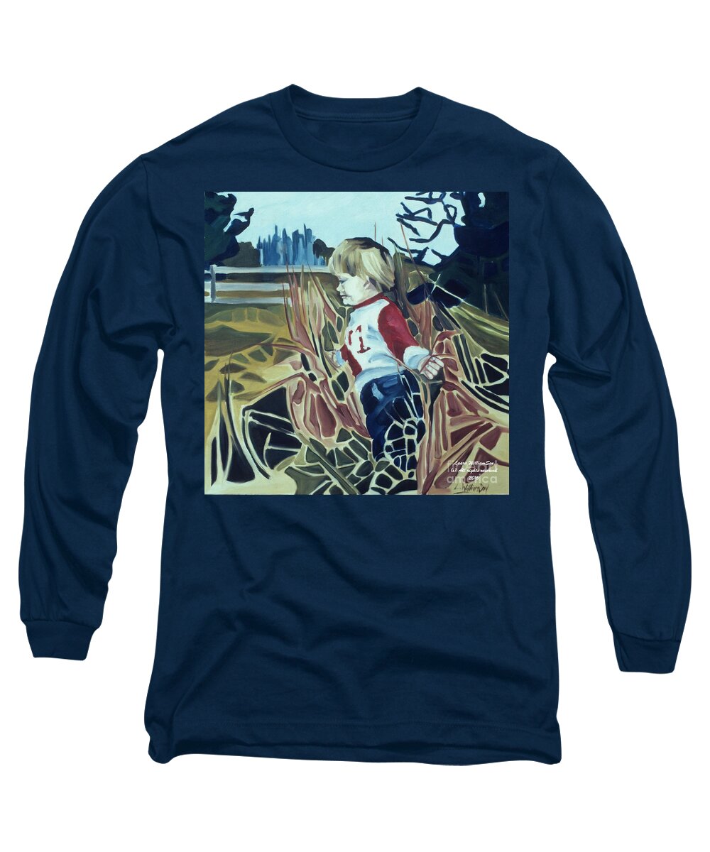 Children Long Sleeve T-Shirt featuring the painting Boy In Grassy Field by Laara WilliamSen