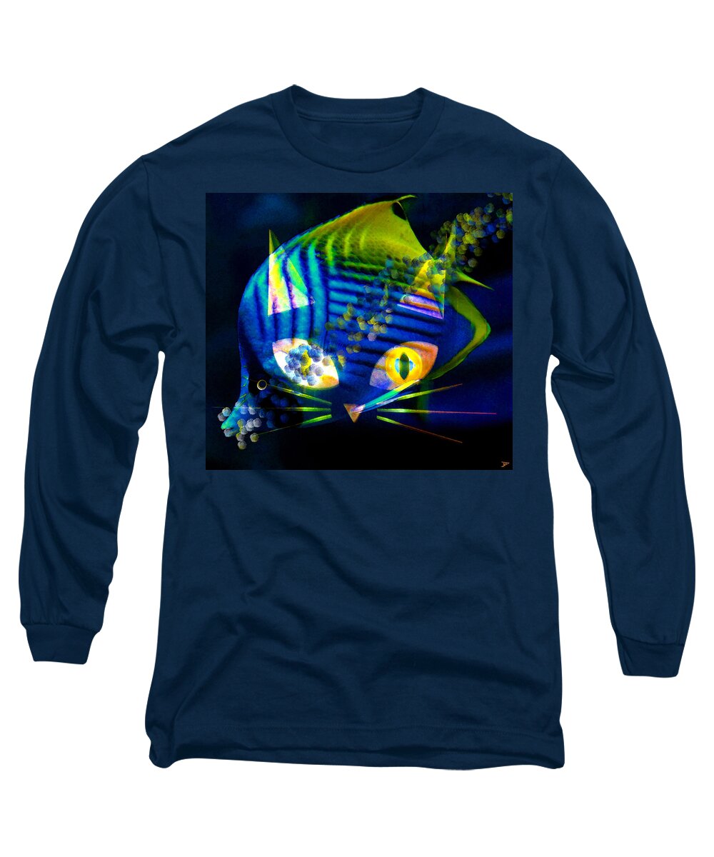 Bubbles Long Sleeve T-Shirt featuring the painting Bubbles the cat by David Lee Thompson