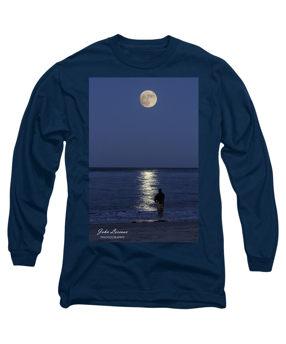 Fishing Long Sleeve T-Shirt featuring the photograph By the light of the Supermoon by John Loreaux
