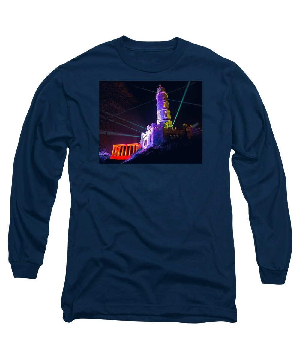 Calton Long Sleeve T-Shirt featuring the photograph Calton Hill Lightshow by Ray Devlin