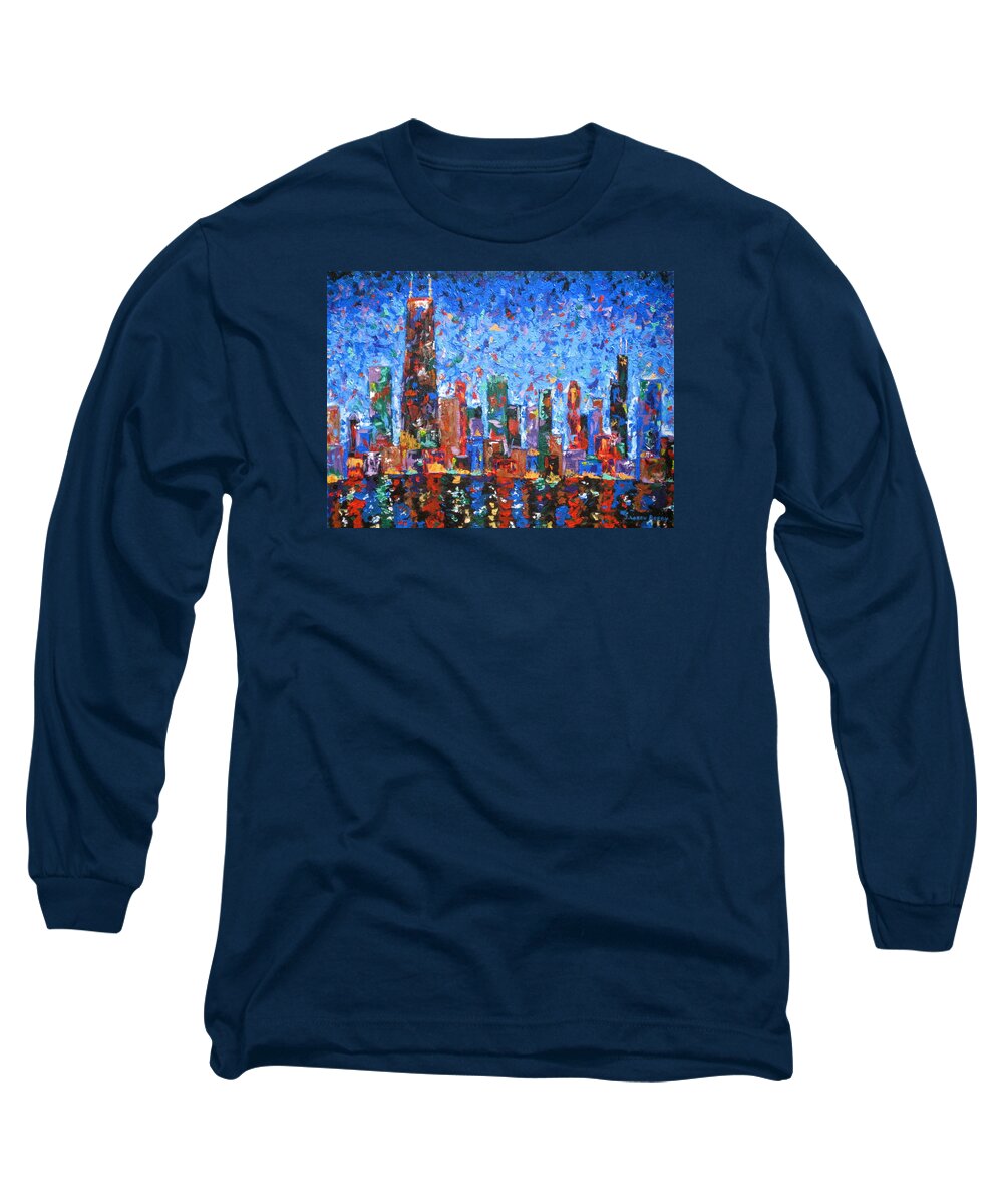 City Skyline Long Sleeve T-Shirt featuring the painting Celebration City by J Loren Reedy