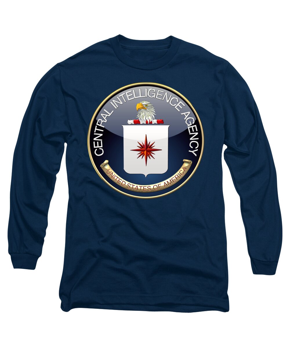 'military Insignia & Heraldry 3d' Collection By Serge Averbukh Long Sleeve T-Shirt featuring the digital art Central Intelligence Agency - C I A Emblem on Blue Velvet by Serge Averbukh