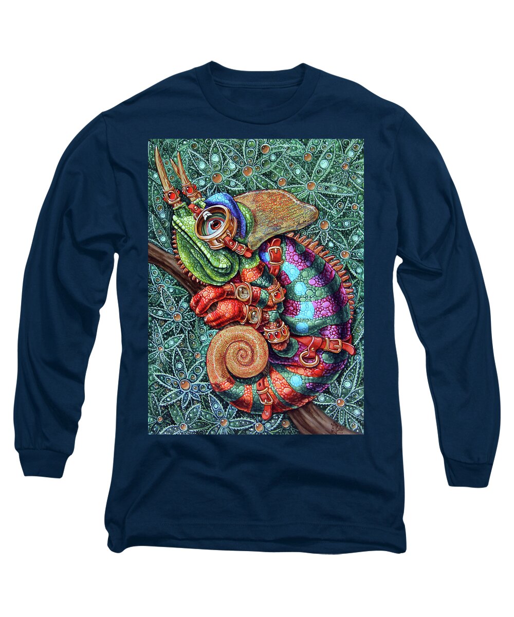 Steampunk Long Sleeve T-Shirt featuring the painting Chameleon by Victor Molev