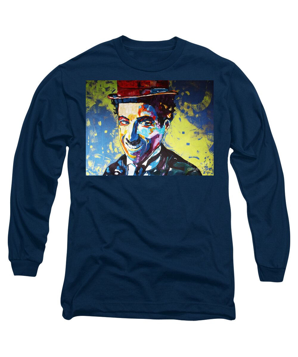 Home Design Long Sleeve T-Shirt featuring the painting CHARLIE CHAPLIN Smile by Kathleen Artist PRO