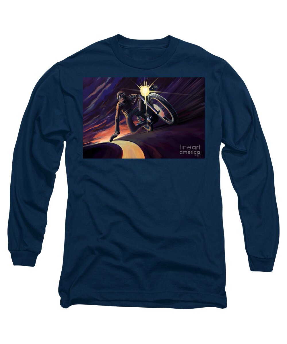 Cafe Racer Long Sleeve T-Shirt featuring the painting Chasing the Line Speed Racer by Sassan Filsoof