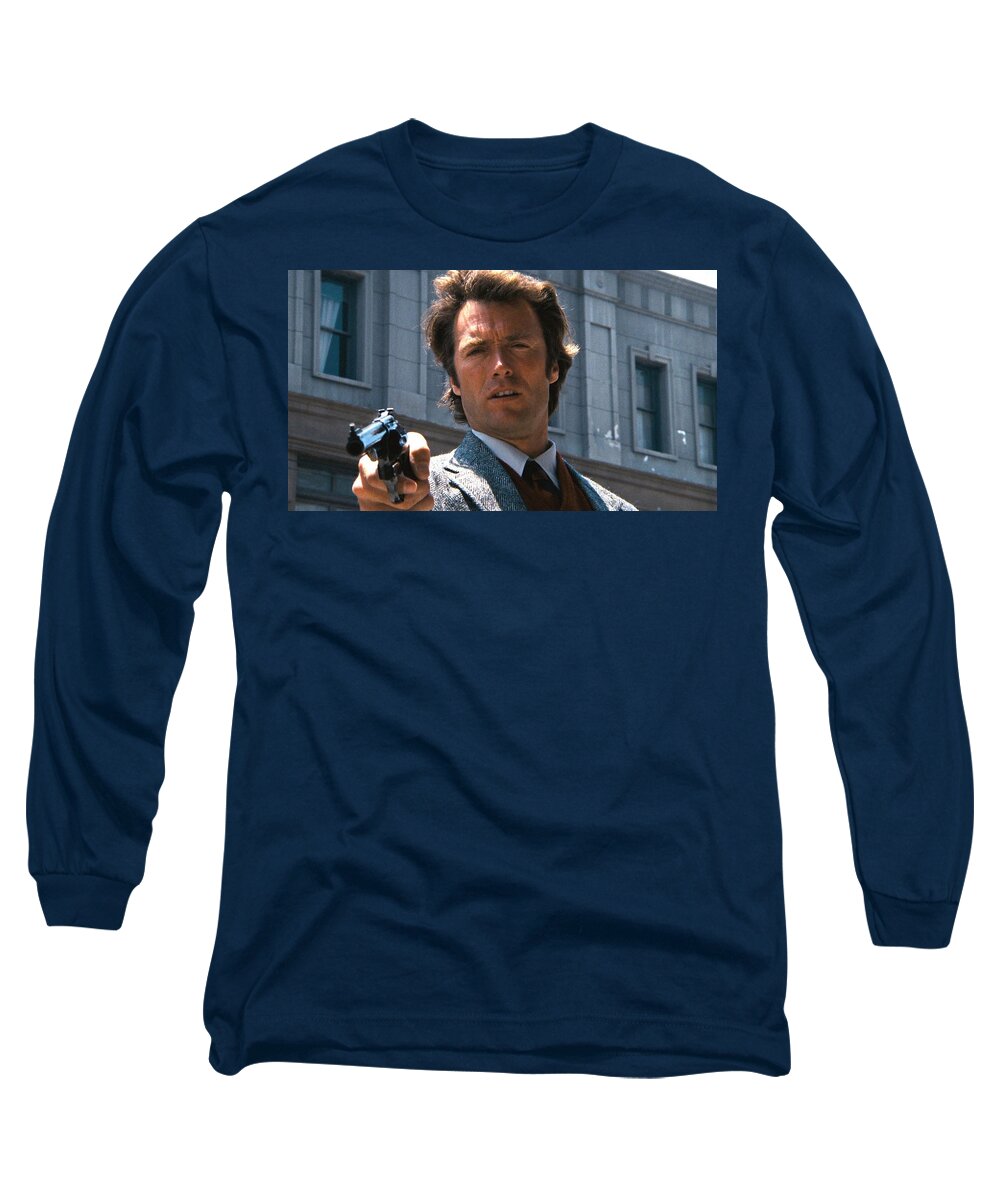 Clint Eastwood With 44 Magnum Dirty Harry 1971 Long Sleeve T-Shirt featuring the photograph Clint Eastwood with 44 Magnum Dirty Harry 1971 by David Lee Guss