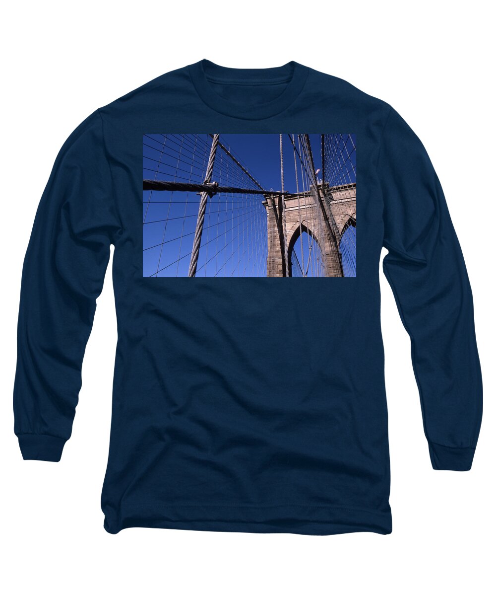Landscape Brooklyn Bridge New York City Long Sleeve T-Shirt featuring the photograph Cnrg0405 by Henry Butz