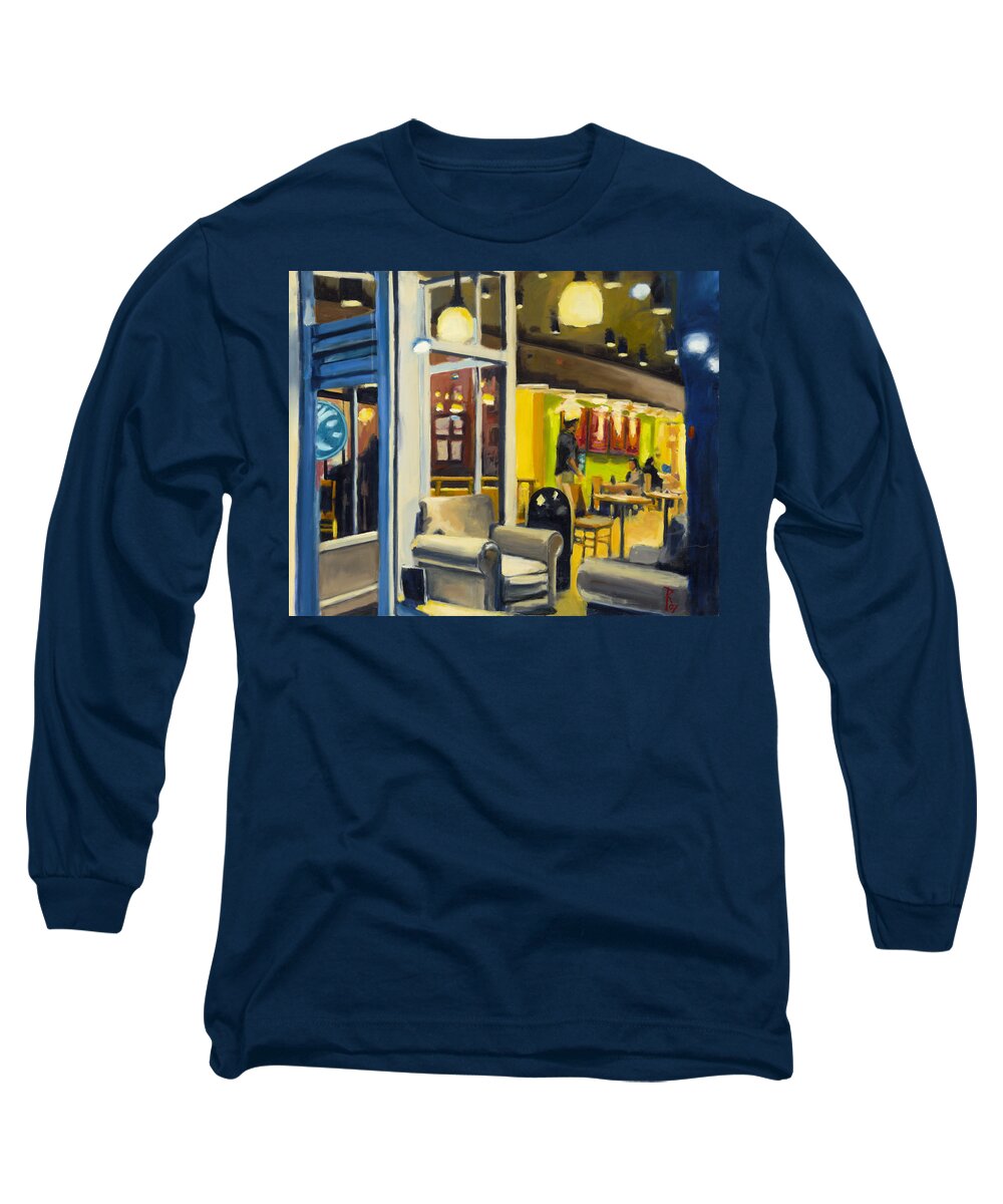Oil Paint Long Sleeve T-Shirt featuring the painting Coffee on 5th Ave by Robert Reeves